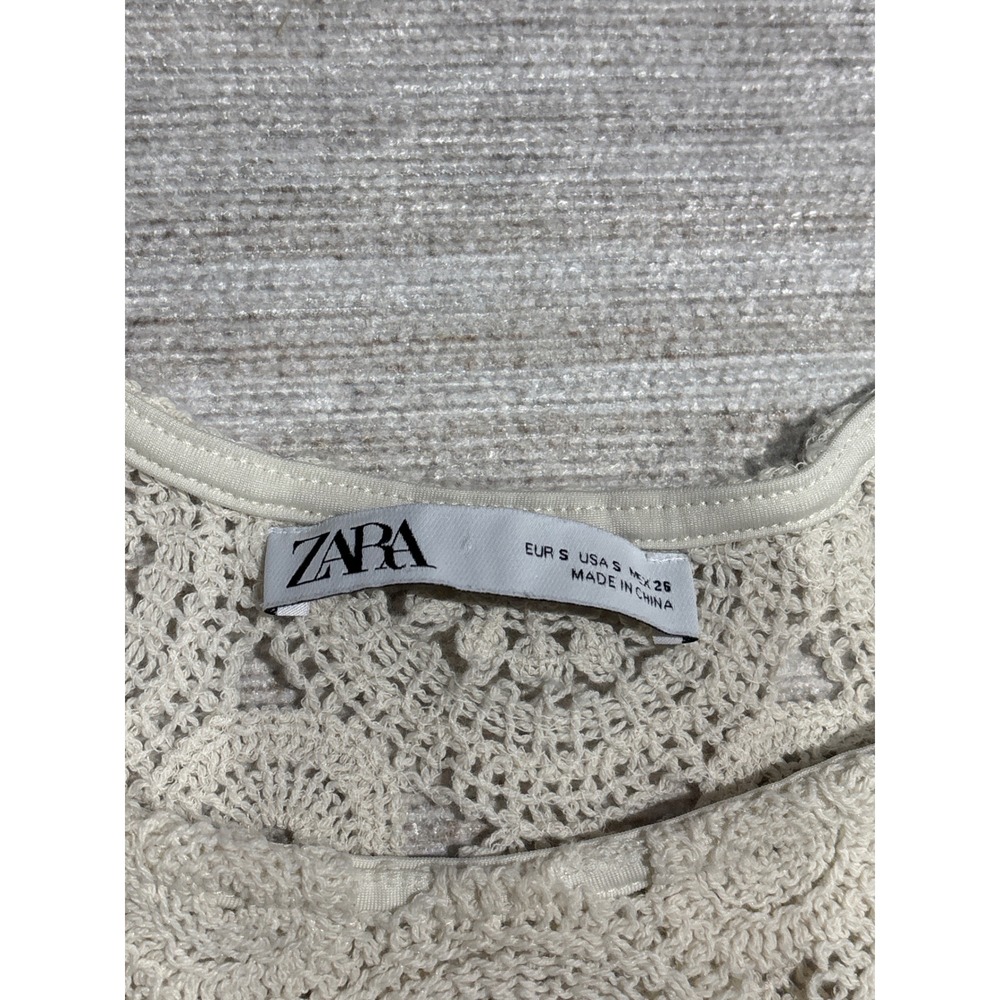ZARA Crochet Small Round Medallion Peplum Top Short Sleeve Cream Beige White - Picture 8 of 8
